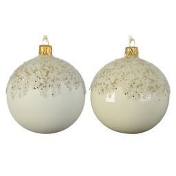 [20035557] Pallina di Natale colorazione bianca latte decorata la parte superiore con glitter Ø8 cm