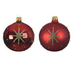 [20035546] Pallina di Natale colorazione rosso assortita con stella in rilievo Ø 8 cm