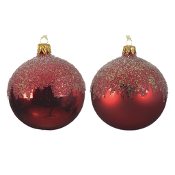 [20035555] Pallina di Natale colorazione rosso decorata la parte superiore con glitter Ø8 cm