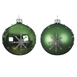 [20035550] Pallina di Natale colorazione verde vischio assortita con stella in rilievo Ø 8 cm