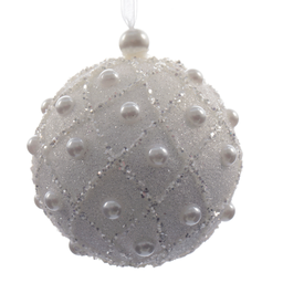 [20035603] Pallina di Natale colore bianca con perline Ø8 cm