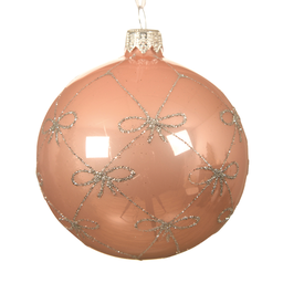 [20035462] Pallina di Natale colore oro-rosa con fiocchi Ø8 cm