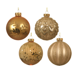 [20035447] Pallina di Natale oro assortite con decorate con glitter Ø8cm