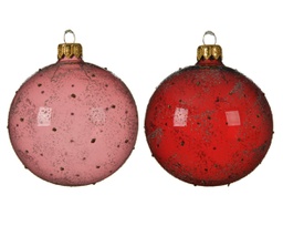 [19625647] Pallina di Natale rosso o rosa con glitter  assortite decori natale cm 8