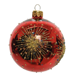 [20035418] Pallina di natale rossa con decorazioni oro Ø8cm