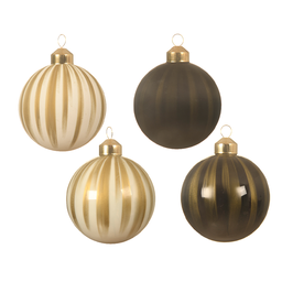 [20035444] Palline di Natale assortite con decoro verticale oro - marrone Ø8 cm