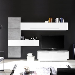 [EFFEZ88037] Parete Attrezzata Bianco Lucido e Effetto Cemento 265xh.200x42 cm EFFEZ
