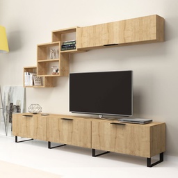 [FZ91155] Parete attrezzata 3 ribalte con pensili a vista rovere 210x35xh.40 cm