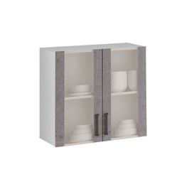 [A17622] Pensile vetrina 2 ante grigio cemento in legno nobilitato H.72x80x32 cm