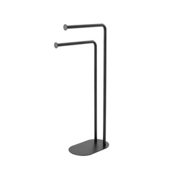 [19903529] Piantana porta asciugamani con 2 bracci e finitura nera.
