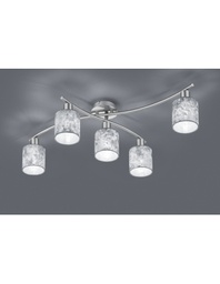 [TRIO605400589] Plafoniera Garda Nichel 5 Paralumi Tessuto Argento L75 cm Trio Lighting