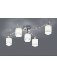 [TRIO605400501] Plafoniera Garda Nichel 5 Paralumi Tessuto Bianco L75 cm Trio Lighting