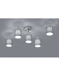 [TRIO605400511] Plafoniera Garda Nichel 5 Paralumi Tessuto Grigio L75 cm Trio Lighting
