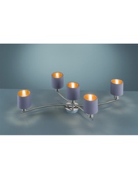 [TRIO605400541] Plafoniera Garda Nichel 5 Paralumi Tessuto Tortora Oro L75 cm Trio Lighting