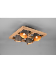 [TRIO601900467] Plafoniera Quadrata 4 Spot Orientabili Legno E Metallo Nichel Bell Trio Lighting