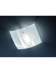 [TRIO608700189] Plafoniera Quadrata Paralume Vetro Decoro Foglia Argento Nikosia Trio Lighting
