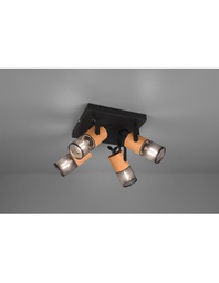 [TRIO804300432] Plafoniera Tosh Nero 4xE14 Spot Legno E Gabbia Metallica 22x22 cm Trio Lighting