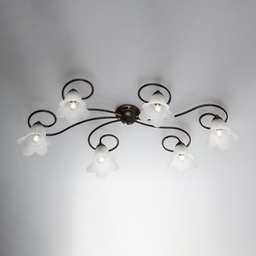[BL230-PL6-BR] Plafoniera ferro Marrone Oro sei luci paralumi in vetro Bianco 99x50x h17 cm