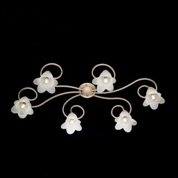 [BL230-PL6-AV] Plafoniera fiori in ferro Avorio Oro sei luci paralumi 99x50x h17 cm