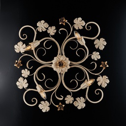 [BL169-PL4-AV] Plafoniera in ferro Avorio decape rose Oro quattro luci 76x67x h17 cm