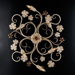 [BL169-PL6-AV] Plafoniera in ferro Avorio decape rose Oro sei luci 79x67x h17 cm
