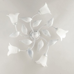 [BL155-PL5-BA] Plafoniera in ferro Bianco Argento cinque luci vetri Alabastro Bianchi 70x h20 cm