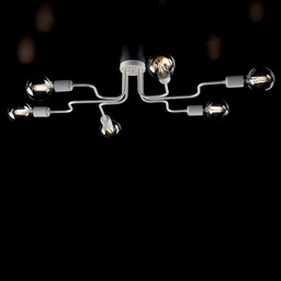 [BL203-PL6-BA] Plafoniera in ferro Bianco Argento sei luci diametro 83x h17 cm