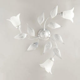 [BL155-PL3-BA] Plafoniera in ferro Bianco Argento tre luci vetri Alabastro Bianchi 67x h20 cm