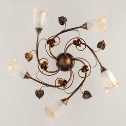 [BL26-PL5-BR] Plafoniera in ferro Marrone Oro foglie cinque luci 70x h15 cm