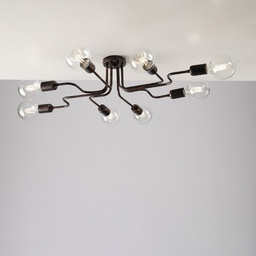 [BL203-PL8-NR] Plafoniera in ferro Nero con decorazione Rame otto luci 83x66x h17 cm