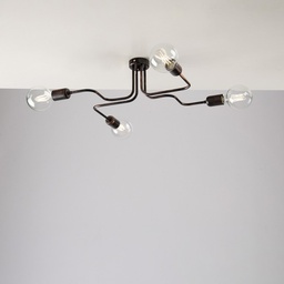 [BL203-PL4-NR] Plafoniera in ferro Nero con decorazione Rame quattro luci 57x44x h17 cm