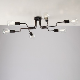 [BL203-PL6-NR] Plafoniera in ferro Nero con decorazione Rame sei luci 83x48x h17 cm