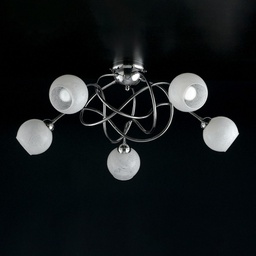 [BL140-PL5-CR] Plafoniera in ferro cromato lucido con vetri bianchi 5 luci 70xh. 28 cm