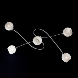 [BL167-PL5-CR] Plafoniera in ferro cromato lucido con vetri bianchi 5 luci 98x5xh. 19 cm