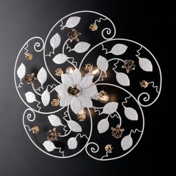 [BL196-PL5-BCO] Plafoniera in ferro laccato bianco con decorazione shabby 5 luci cm 65