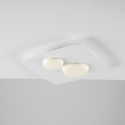 [BL243-PL2BC] Plafoniera in metallo e alluminio Bianco due luci LED integrato 33x33x h5 cm