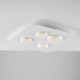 [BL243-PL4BC] Plafoniera in metallo e alluminio Bianco quattro luci LED integrato 45x45x h5 cm
