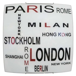 [CAPITALI/40] Plafoniera in vetro bianco decorato ganci acciaio 40x11xh.40 cm