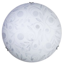 [CLARA/30 BI] Plafoniera in vetro bianco decorato garden con ganci cromati diam.30 cm