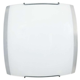 [VENERE/30] Plafoniera in vetro lastra bianco trasparente ganci cromati 30x10xh.30 cm