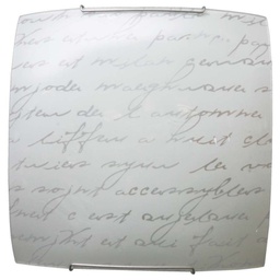 [VERONICA/40] Plafoniera in vetro lastra con scritte e ganci acciaio 40x11xh.40 cm