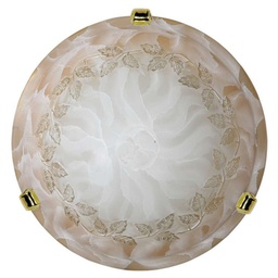 [BERTA/40] Plafoniera in vetro screpolato bianco sfumato ambra-oro ganci oro diam.40 cm