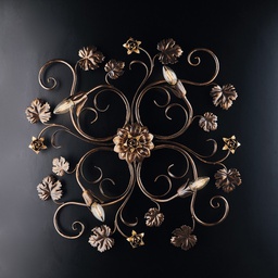 [BL169-PL4-BR] Plafoniera rosoni in ferro Marrone Oro quattro luci 76x67x h17 cm