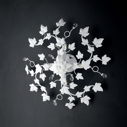 [BL50-PL4-BCO] Plafoniera shabby in ferro quattro luci Bianco con strass cm 60 edera