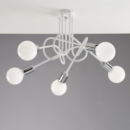 [BL153-PL5-BCO] Plafoniera urban in ferro Bianco rifinitura Cromo cinque luci 52x h33 cm