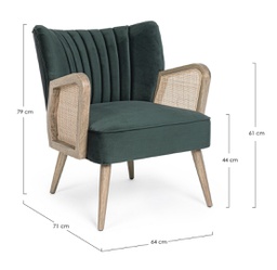 [B0748249] Poltrona vintage legno velluto verde Virna