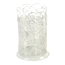 [V7015440000] Portacandele metallo bianco c/farfalle grande cm 13x13h20