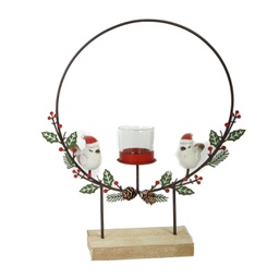 [V6197920000] Portacandele metallo con uccellini rosso cm29x7h35