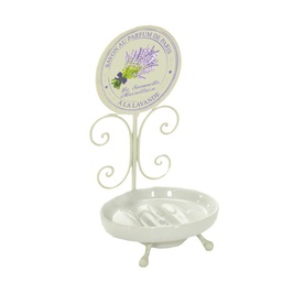 [V6214440000] Portasapone metallo ceramica lavanda bianco cm 10