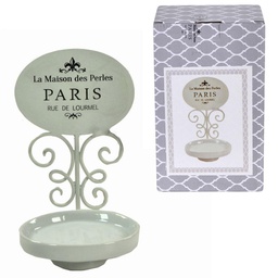 [V6214120000] Portasapone metallo ceramica paris bianco cm 14x10h21